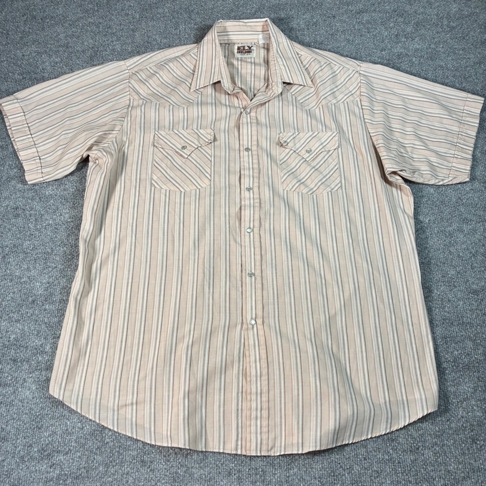 Ely Cattleman Western Shirt Mens XL Peach Striped Pearl Snap Short Sleeve Cowboy